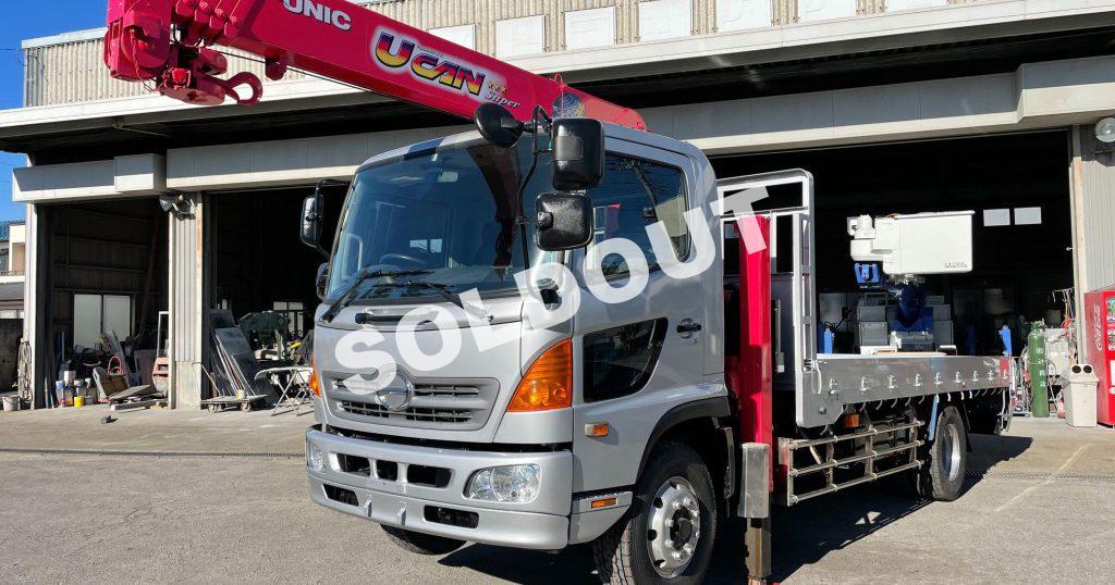 増トンクレーン中古No32 ユニック5段クレーン増トンセルフ H23日野レンジャー ロングジャッキの油圧張り出し