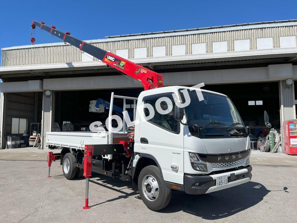 ユニック6段クレーンNo116 三菱キャンター全低床ワイド超ロング ユニック6段クレーン付 R5年11月登録済み未使用車!